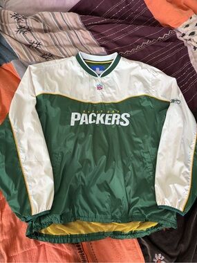 Reebok NFL Team Apparel Pullover Jacket - Green with White & Yellow Trim